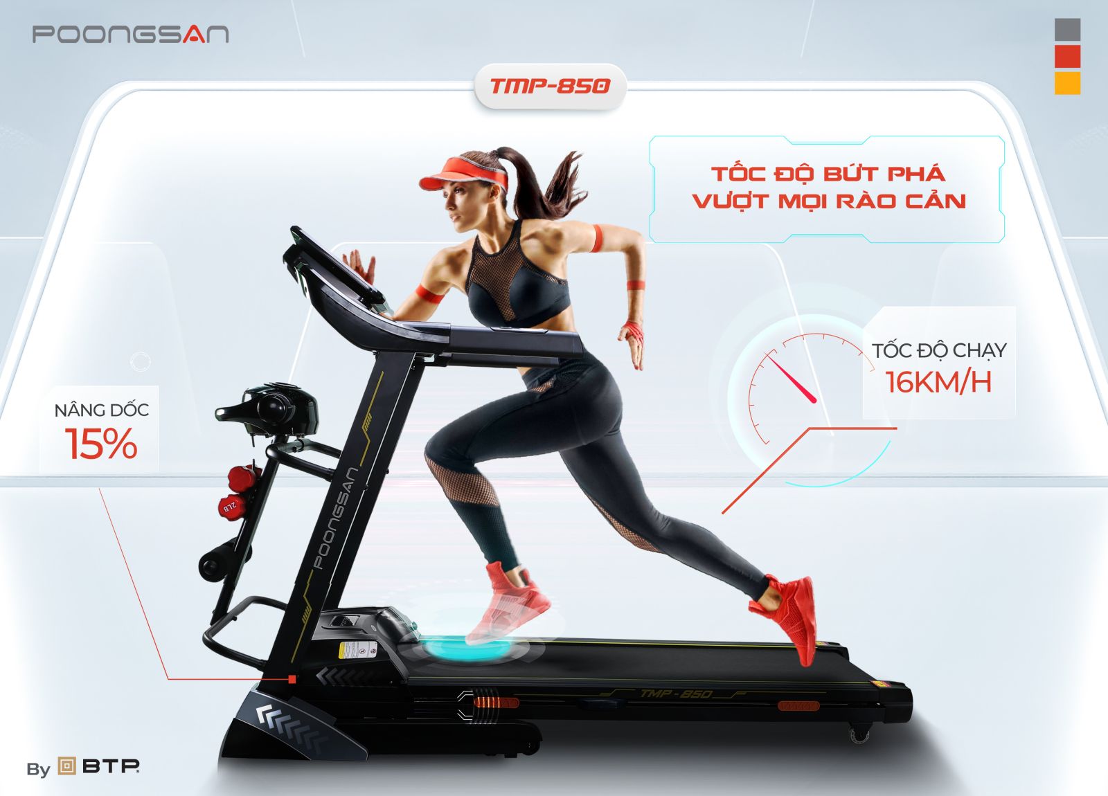 Động cơ máy chạy bền bỉ đáp ứng tốc độ chạy cao nhất lên đến 16km/h Động cơ máy chạy bền bỉ đáp ứng tốc độ chạy cao nhất lên đến 16km/h